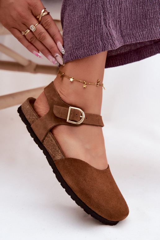 Pele Sandálias femininas de camurçaZakrytymi Palcami Tem que serciejka H7365-02 cor marrom