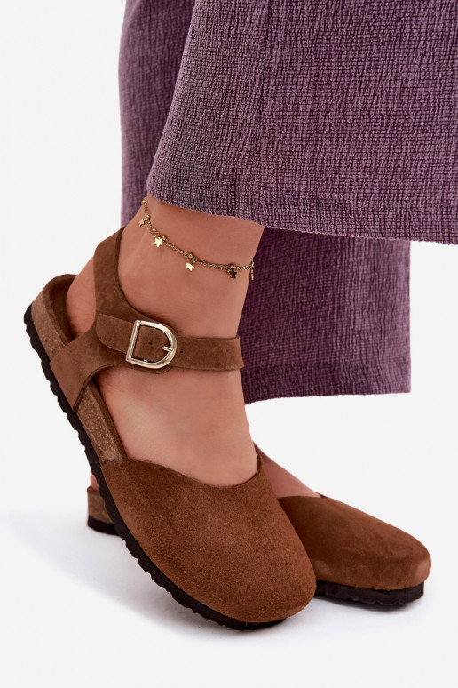 Pele Sandálias femininas de camurçaZakrytymi Palcami Tem que serciejka H7365-02 cor marrom