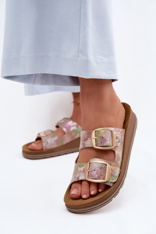 Chinelos de couro estampados com fivelas em várias cores