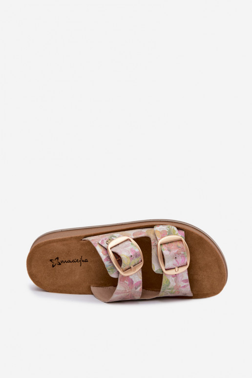 Chinelos de couro Estampado com fivelas Tem que serciejka P7537-39 Cores diferentes