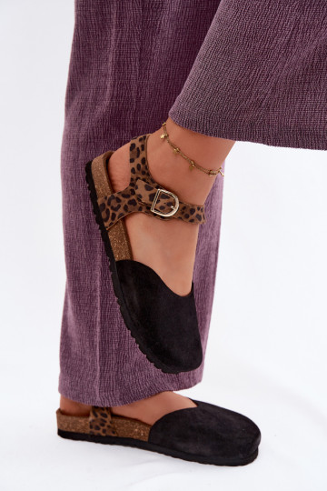 Pele Sandálias femininas de camurçaZakrytymi Palcami Tem que serciejka H7365-01 cor preta