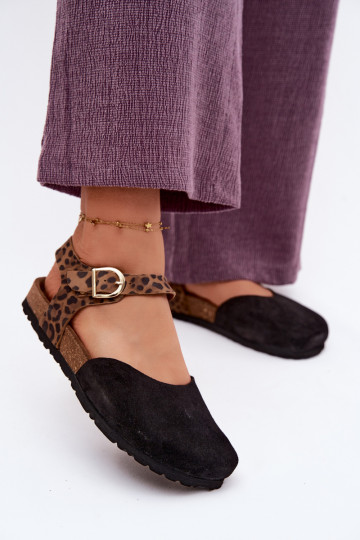 Pele Sandálias femininas de camurçaZakrytymi Palcami Tem que serciejka H7365-01 cor preta 2