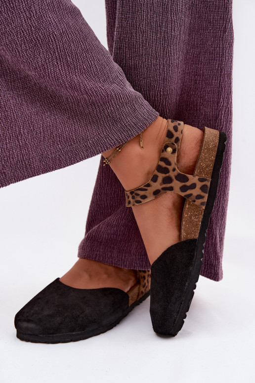 Pele Sandálias femininas de camurçaZakrytymi Palcami Tem que serciejka H7365-01 cor preta