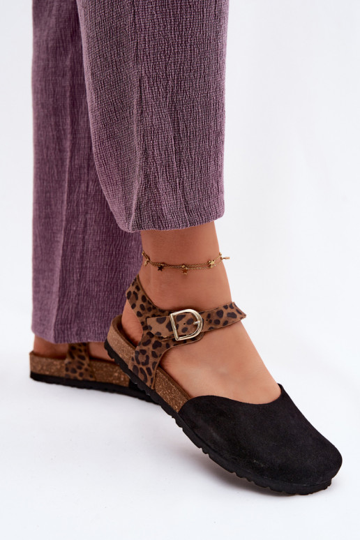 Pele Sandálias femininas de camurçaZakrytymi Palcami Tem que serciejka H7365-01 cor preta