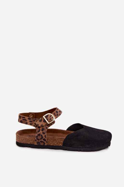 Pele Sandálias femininas de camurçaZakrytymi Palcami Tem que serciejka H7365-01 cor preta