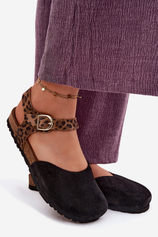 Pele Sandálias femininas de camurçaZakrytymi Palcami Tem que serciejka H7365-01 cor preta