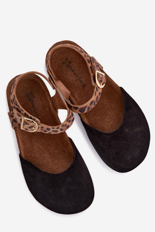 Pele Sandálias femininas de camurçaZakrytymi Palcami Tem que serciejka H7365-01 cor preta