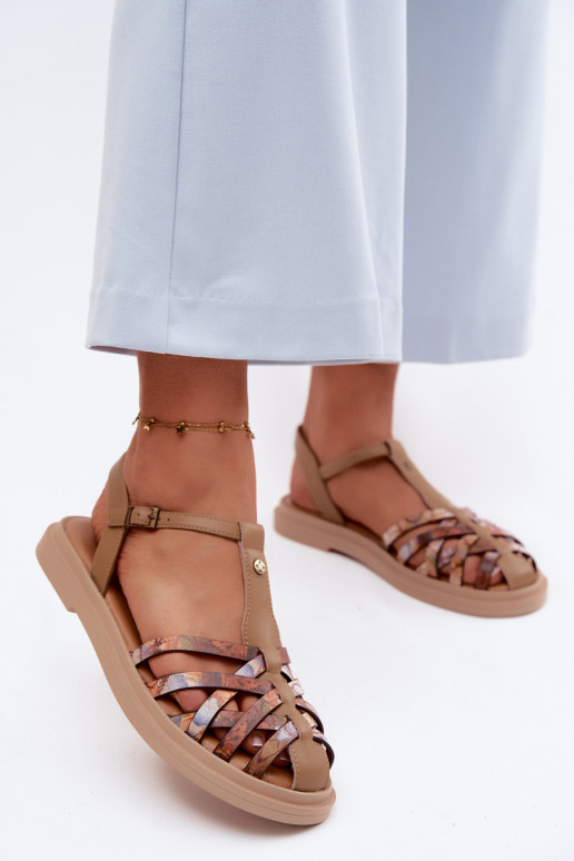 Pele Sandálias rasteiras para mulheres com listras Tem que serciejka K7442-04 bege