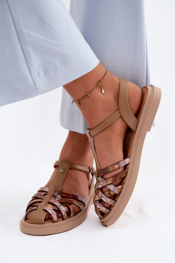 Pele Sandálias rasteiras para mulheres com listras Tem que serciejka K7442-04 bege 2