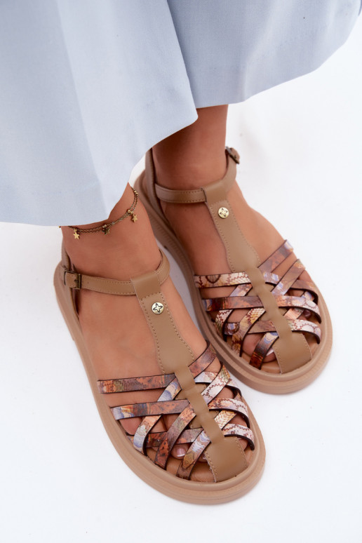 Pele Sandálias rasteiras para mulheres com listras Tem que serciejka K7442-04 bege