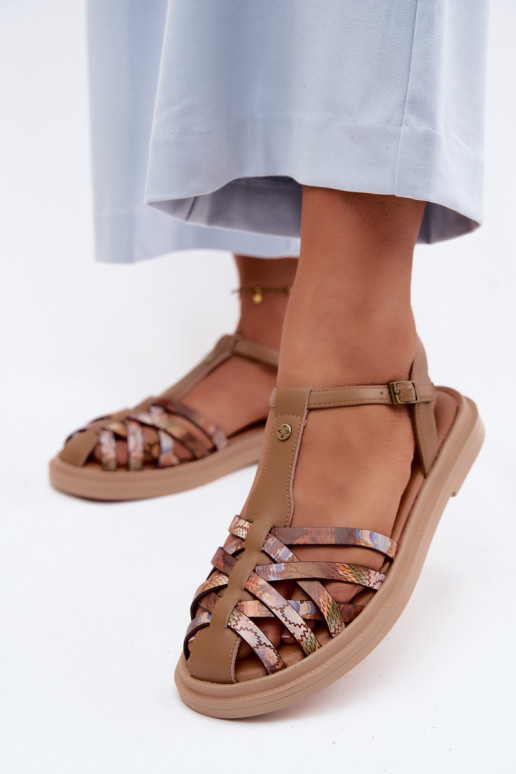 Pele Sandálias rasteiras para mulheres com listras Tem que serciejka K7442-04 bege