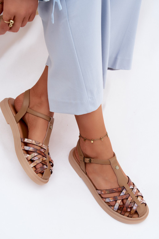 Pele Sandálias rasteiras para mulheres com listras Tem que serciejka K7442-04 bege