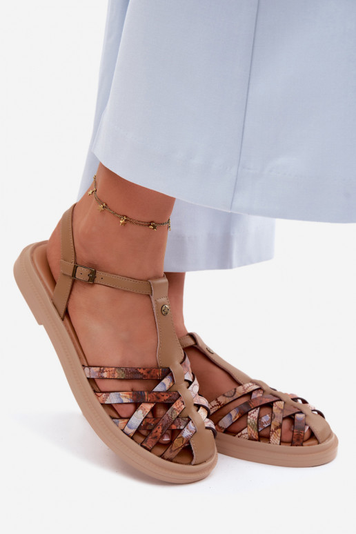 Pele Sandálias rasteiras para mulheres com listras Tem que serciejka K7442-04 bege