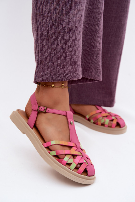 Pele Sandálias rasteiras para mulheres com listras Tem que serciejka K7442-15 cor rosa