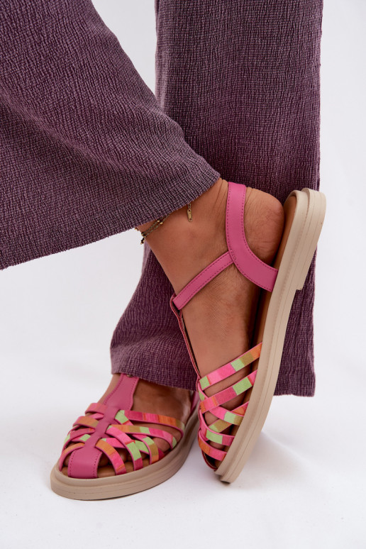 Pele Sandálias rasteiras para mulheres com listras Tem que serciejka K7442-15 cor rosa