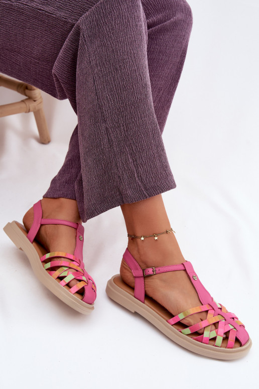 Pele Sandálias rasteiras para mulheres com listras Tem que serciejka K7442-15 cor rosa