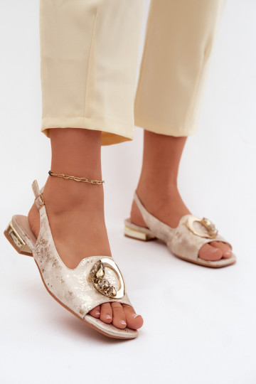 Sandálias rasteiras para mulheres com enfeites S.Barski KV61-6024 cor dourada 2