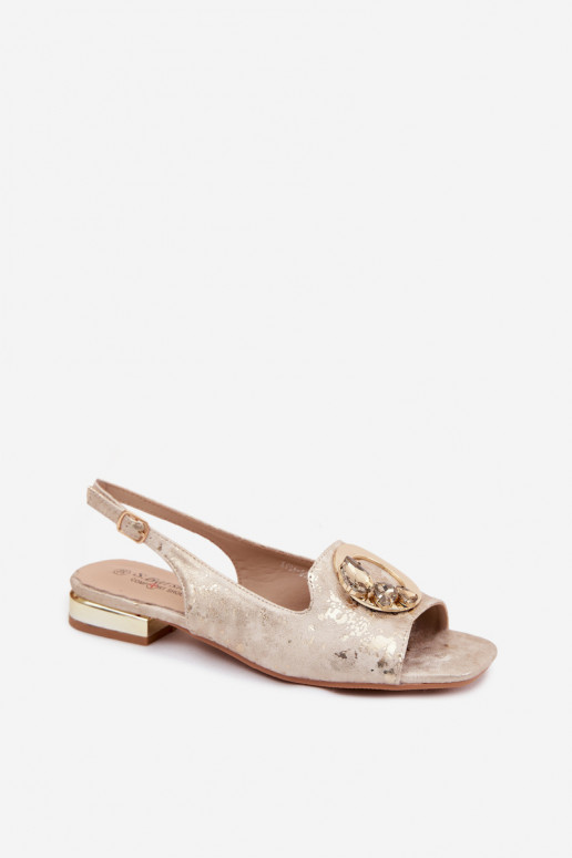 Sandálias rasteiras para mulheres com enfeites S.Barski KV61-6024 cor dourada