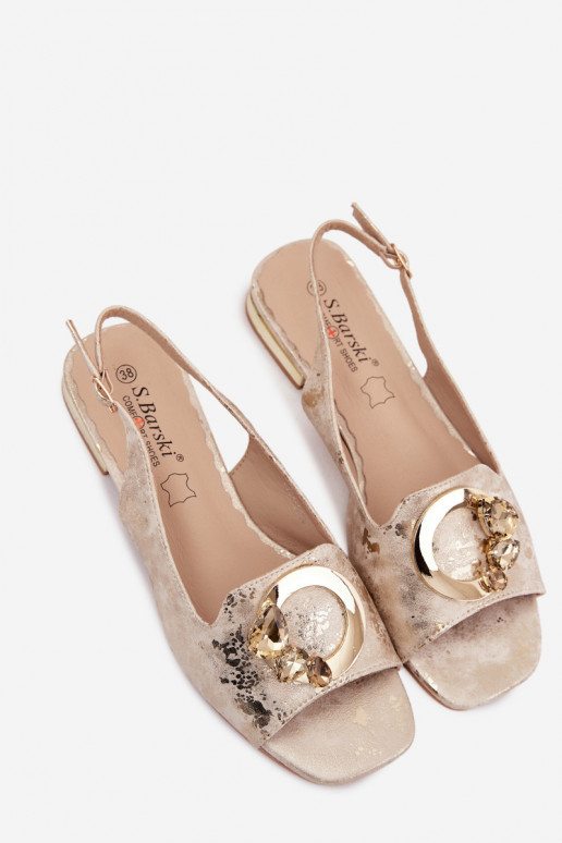 Sandálias rasteiras para mulheres com enfeites S.Barski KV61-6024 cor dourada