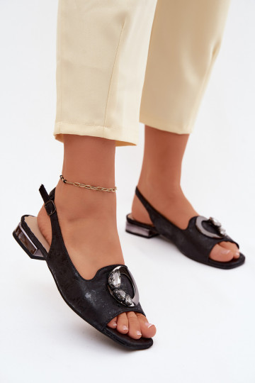 Sandálias rasteiras para mulheres com enfeites S.Barski KV61-6024 cor preta