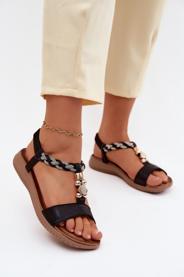 Sandálias rasteiras para mulheres S.Barski KV61-6051 cor preta 2