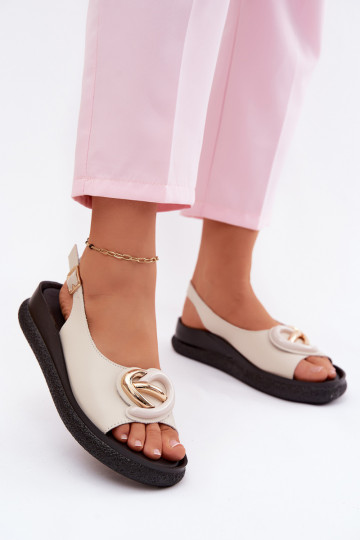 Pele Sandálias plataforma com enfeites S.Barski KV61-6047 bege 2