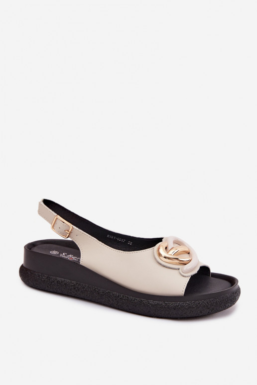 Pele Sandálias plataforma com enfeites S.Barski KV61-6047 bege