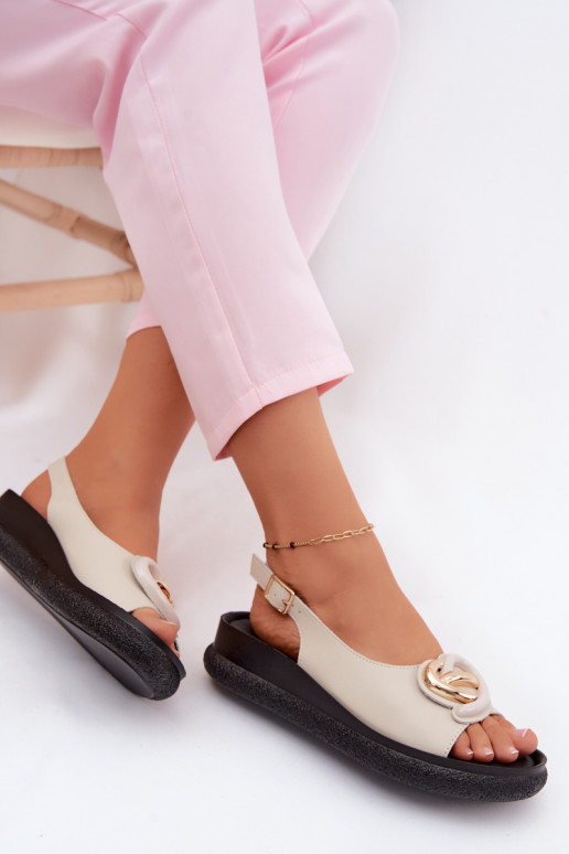 Pele Sandálias plataforma com enfeites S.Barski KV61-6047 bege