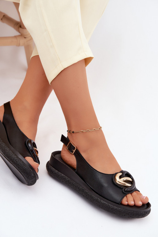 Pele Sandálias plataforma com enfeites S.Barski KV61-6047 cor preta