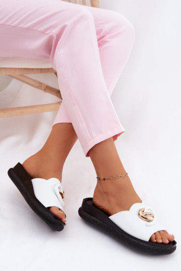 Chinelos de couro Com decorações Detalem S.Barski KV61-6046 cor branca