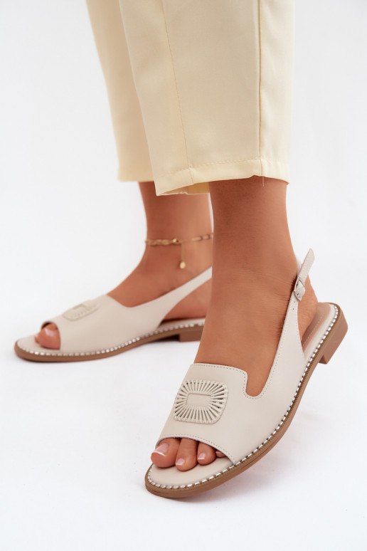 Sandálias femininas com saltos largos S.Barski KV61-6076 cor areia