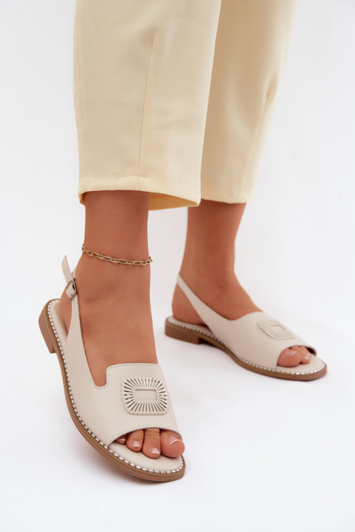 Sandálias femininas com saltos largos S.Barski KV61-6076 cor areia