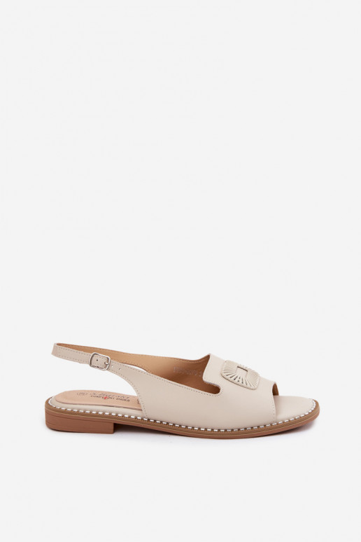 Sandálias femininas com saltos largos S.Barski KV61-6076 cor areia