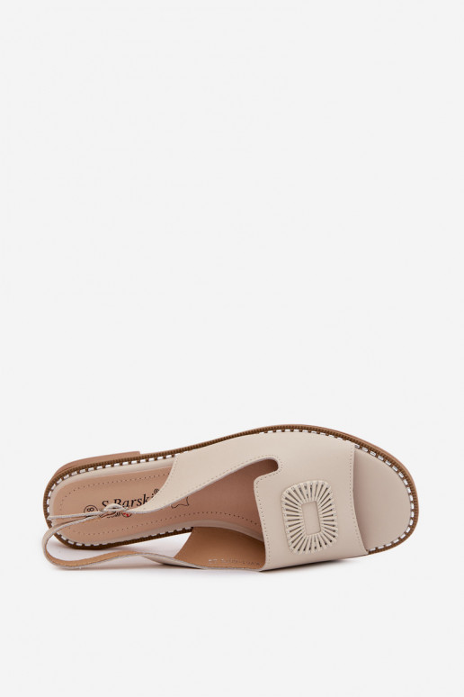 Sandálias femininas com saltos largos S.Barski KV61-6076 cor areia
