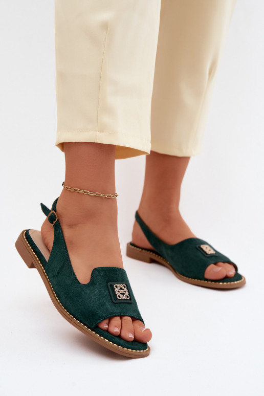 Sandálias femininas com saltos largos e detalhes decorativos S.Barski KV61-6015 cor verde