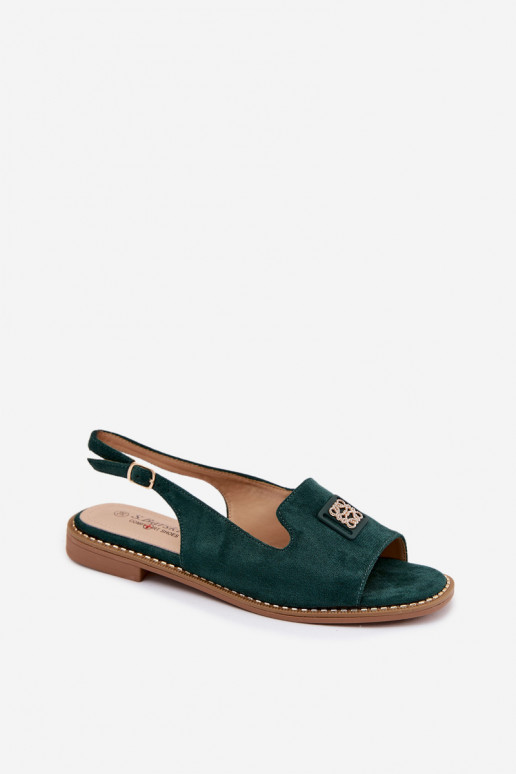 Sandálias femininas com saltos largos e detalhes decorativos S.Barski KV61-6015 cor verde