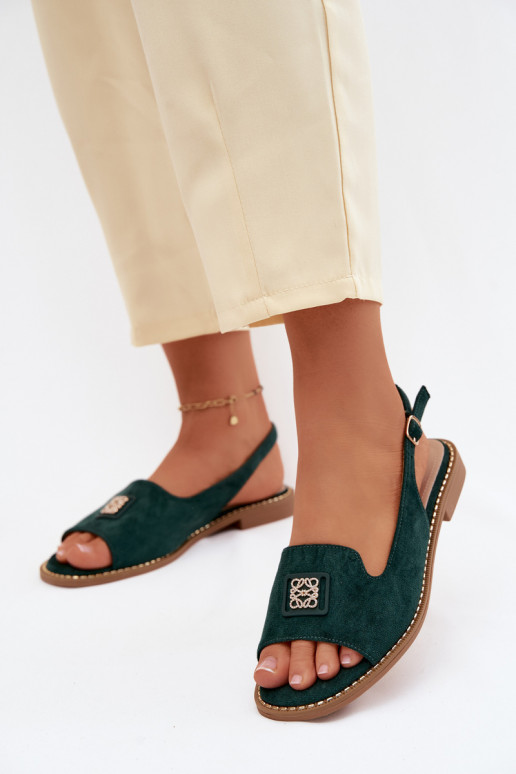Sandálias femininas com saltos largos e detalhes decorativos S.Barski KV61-6015 cor verde
