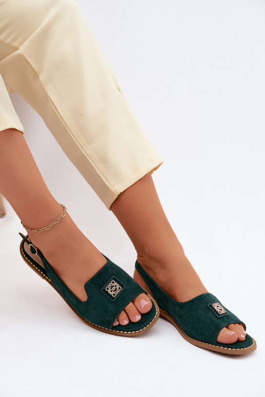 Sandálias femininas com saltos largos e detalhes decorativos S.Barski KV61-6015 cor verde