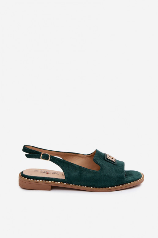 Sandálias femininas com saltos largos e detalhes decorativos S.Barski KV61-6015 cor verde