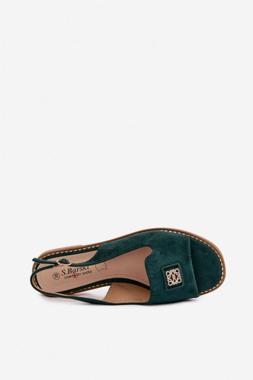 Sandálias femininas com saltos largos e detalhes decorativos S.Barski KV61-6015 cor verde