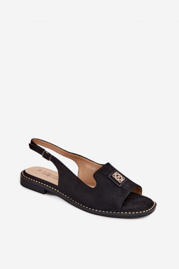 Sandálias femininas com saltos largos e detalhes decorativos S.Barski KV61-6015 cor preta 2