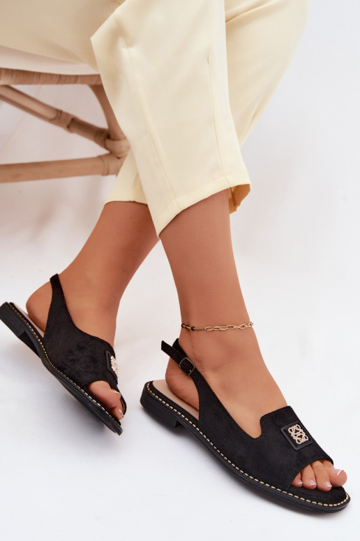 Sandálias femininas com salto largo Com decorações Detalem S.Barski KV61-6015 cor preta