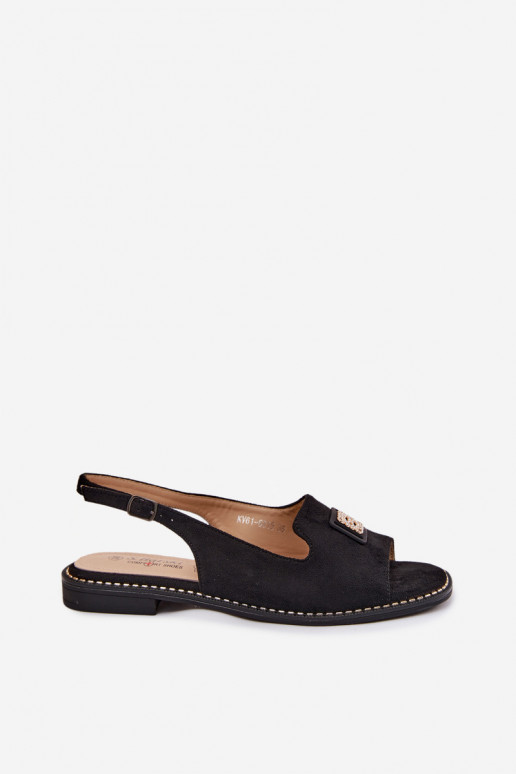 Sandálias femininas com salto largo Com decorações Detalem S.Barski KV61-6015 cor preta