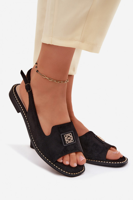 Sandálias femininas com salto largo Com decorações Detalem S.Barski KV61-6015 cor preta