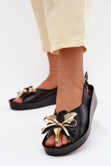 Sandálias femininas Feminino com enfeites S.Barski KV61-6045 cor preta