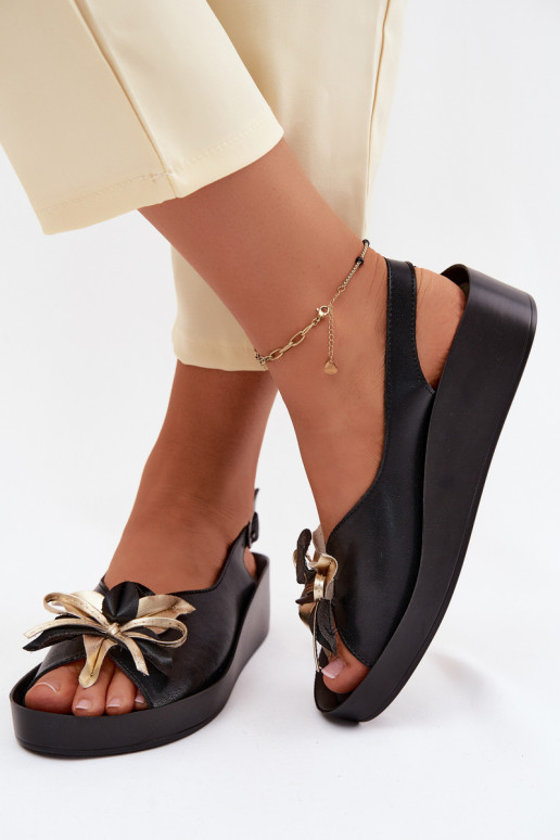 Sandálias femininas com ornamentos S.Barski KV61-6045 cor preta