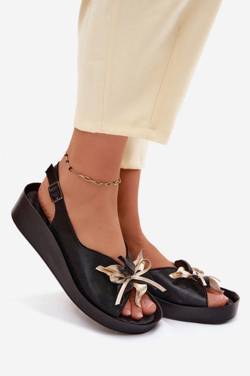 Sandálias femininas com ornamentos S.Barski KV61-6045 cor preta