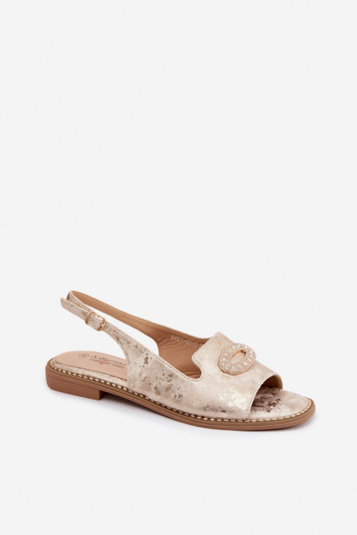 Sandálias rasteiras para mulheres com enfeites S.Barski KV61-6040 cor dourada