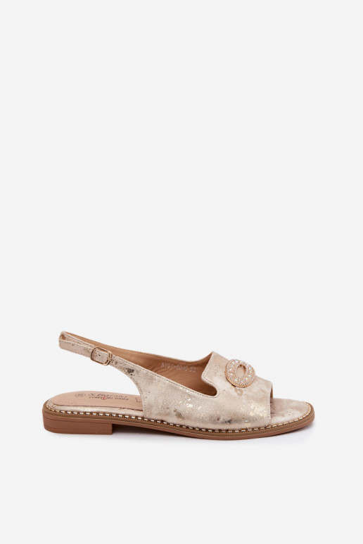 Sandálias planas para mulheres com ornamentos S.Barski KV61-6040 cor dourada