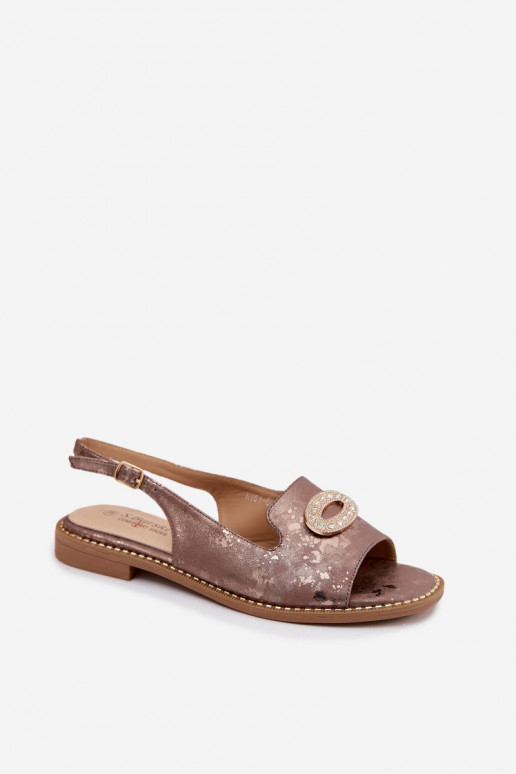 Sandálias planas para mulheres com ornamentos S.Barski KV61-6040 cor marrom